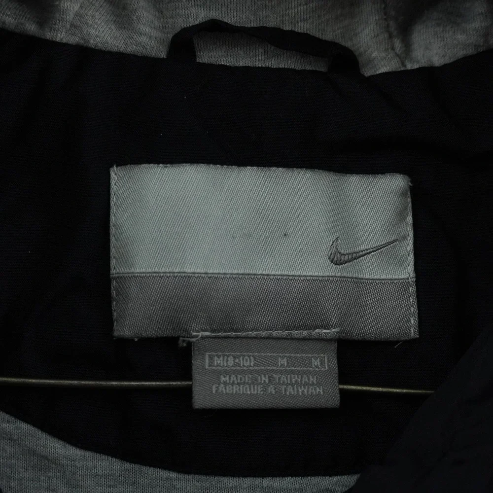 Vintage Nike Windbreaker Jacket Mens M Black White Stripe Full Zip Hooded